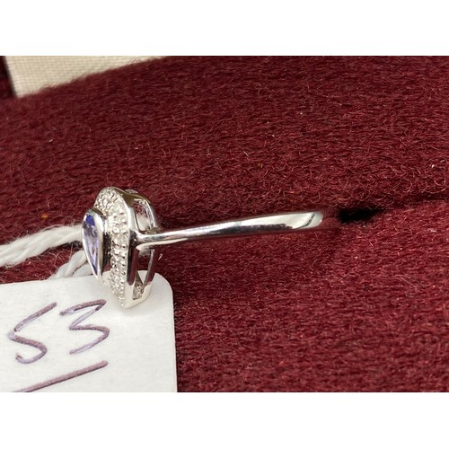 153 - A small tear drop tanzernite ring 9ct white gold size O 1.7 gms