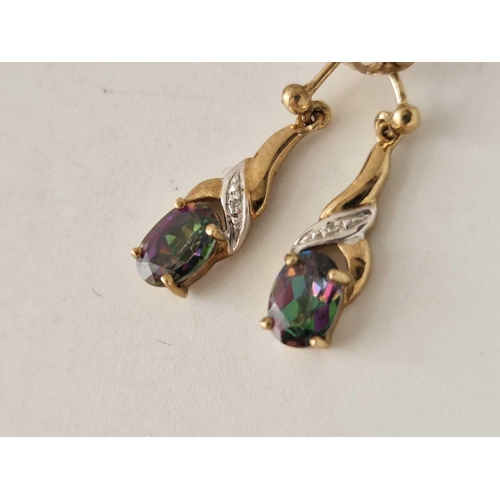 104 - A pair of diamond and mystic topaz earrings 9ct 1.6 gms