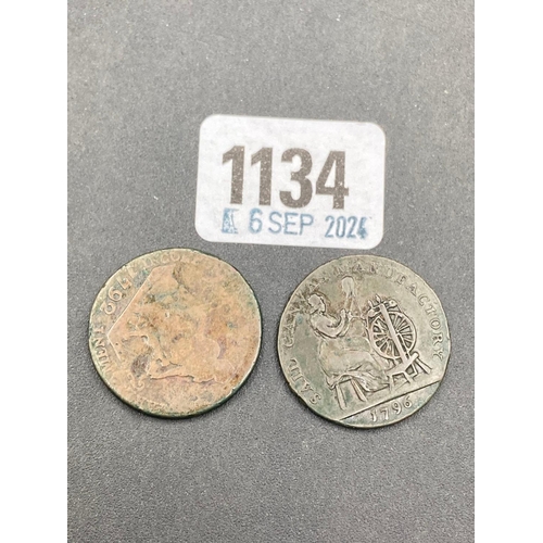 1134 - 2 x 18th Century Trade tokens