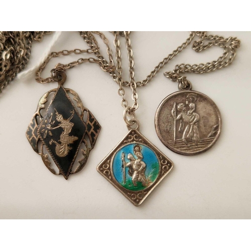 114 - Three silver religious pendant necklaces, including a St Christopher example