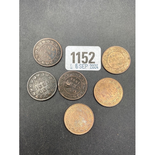 1152 - 6 x Canada 1c 1876H, 18825H, 1884, 1859, 1899, 1904