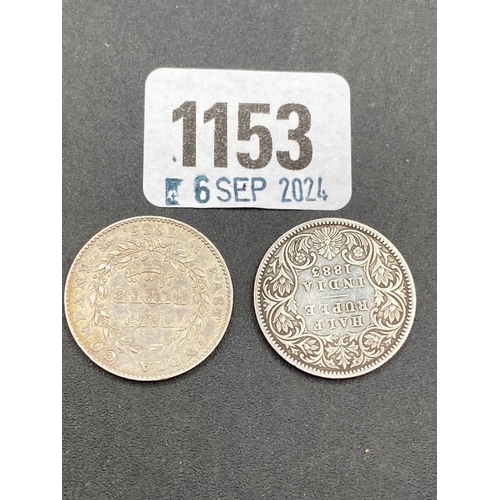 1153 - India half Rupee 1835 + 1883