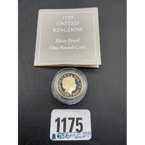 1175 - Silver proof 1999 �1  with COA