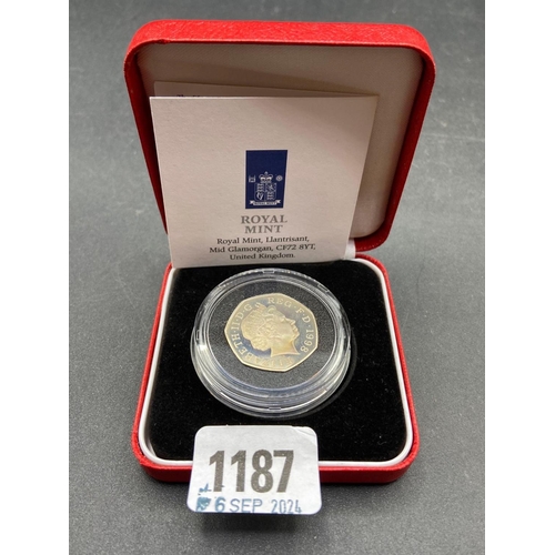 1187 - Silver proof Piedfort 1998 50 pence with COA