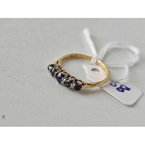 158 - A five stone sapphire ring 18ct gold size Q 2.6 gms