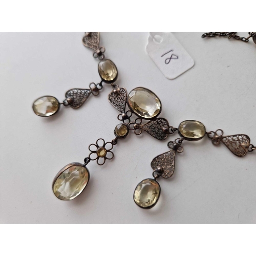 18 - A silver filigree and citrine bead necklace, 8.5 inches