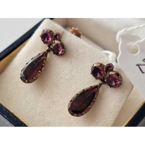 257 - A PAIR OF GEORGIAN GOLD FLAT CUT GARNET EARRINGS BOXED