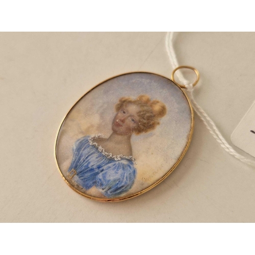 259 - A Georgian gold framed hand painted miniature of a young lady with hair memorial back boxed