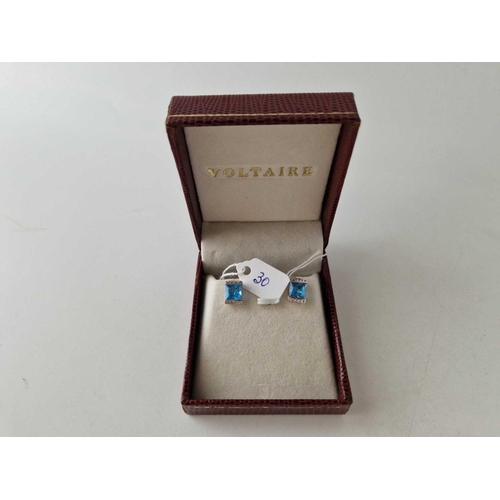 30 - A pair of boxed white gold topaz and diamond ear studs 18ct gold 3.5 gms