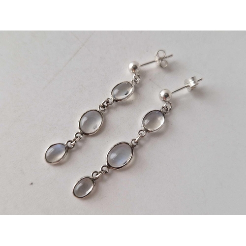 34 - A antique pair moonstone drop earrings set in silver with stud fittings