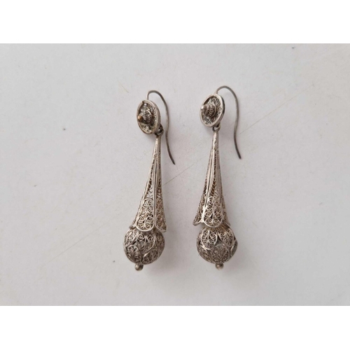 35 - A pair of Victorian filagree drop earrings 2.5 inches length