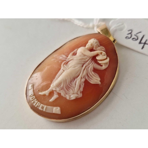 354 - A Victorian framed grand tour shell cameo pendant inscribed POMPEI 9ct