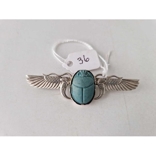 36 - A antique silver Egyptian revival scarab brooch 65mm