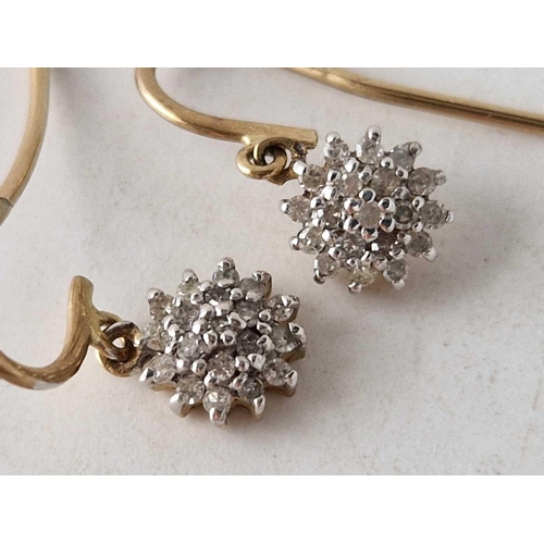 370 - A pair of diamond cluster drop earrings