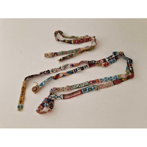 380 - A gold micro mosaic mounted bead necklace AF