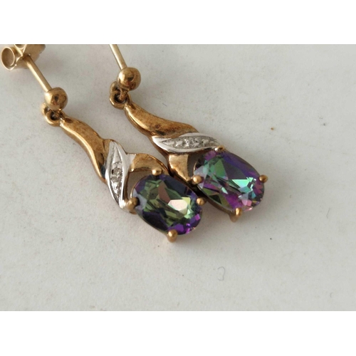 406 - A pair of gold and mystic topaz drop earrings 9ct 1.7 gms