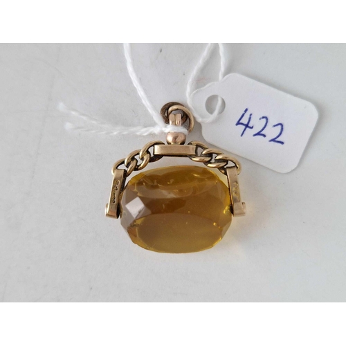 422 - A swivel fob with yellow stone 9ct