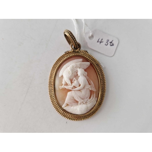 436 - A unusual Victorian Etruscan silver gilt oval pendant locket set with a cameo of LEDA under swan