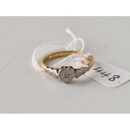 448 - A diamond heart ring, 18ct, size Q, 3.5 g