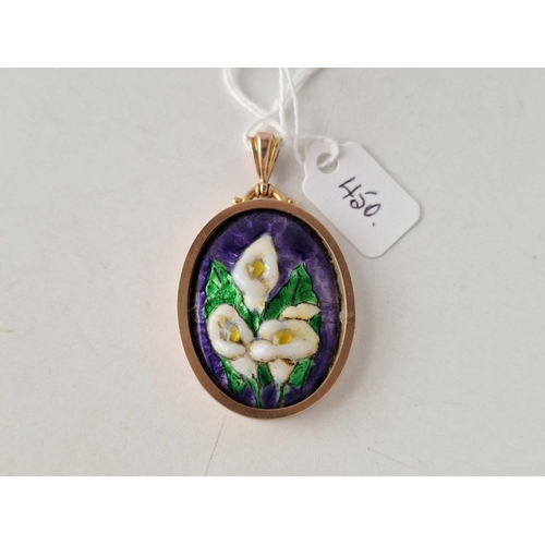 450 - An oval gold and enamel locket