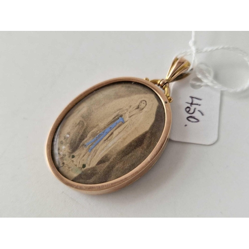 450 - An oval gold and enamel locket