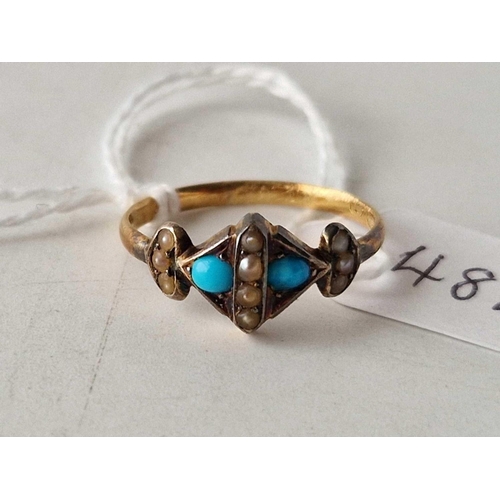 484 - An antique Victorian pearl and turquoise ring, 18ct, size O