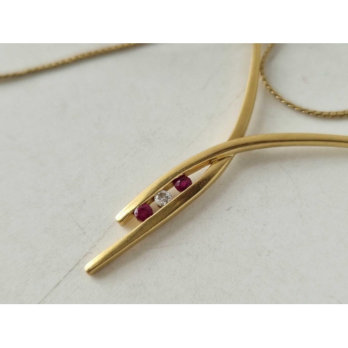 492 - A ruby and diamond necklace, 9ct, 16 inch, 4.7 g