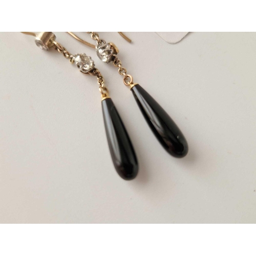 51 - A PAIR OF VICTORIAN GOLD AND DIAMOND AND ONYX DROP EARRINGS BOXED