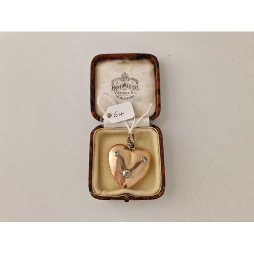 54 - A EARLY VICTORIAN LARGE GOLD AND DIAMOND HEART PENDANT 13.2 GMS BOXED