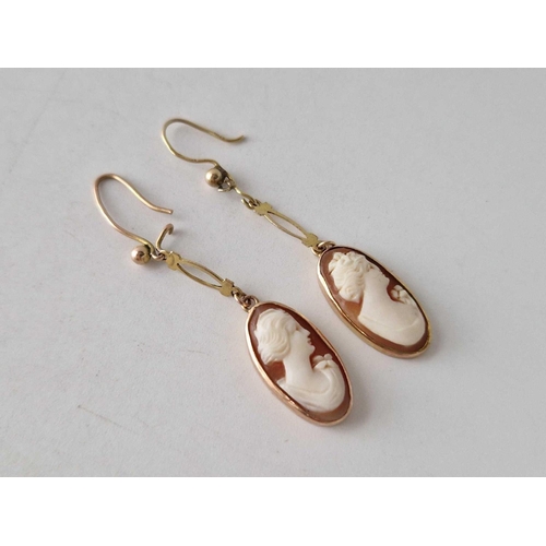 612 - A pair of gold cameo drop earrings, 3.1 g