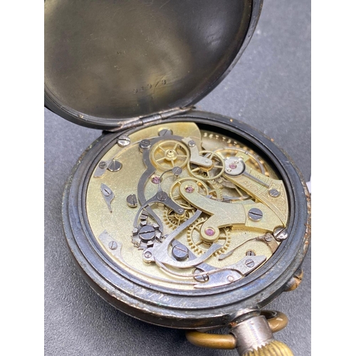 686 - An unusual metal cased two dial stop watch/ pocket watch W/O