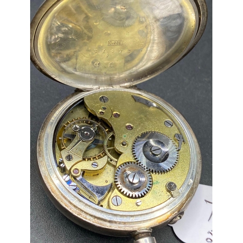 701 - A silver repeater gents pocket watch, slight dents, seconds dial hand missing