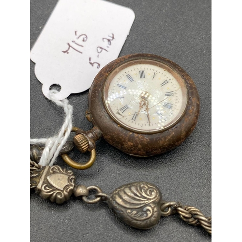 715 - A metal fob watch with albertina style chain