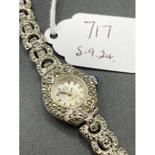 717 - A ladies Rotary marcasite wrist watch, boxed