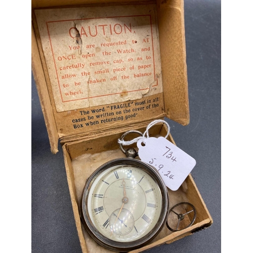 734 - A silver gents pocket watch in original H Samuel box