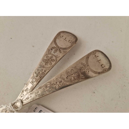 771 - A Good Pair of Jersey Silver Table Spoons Bright Cut Decoration by TDG, JLG 93g