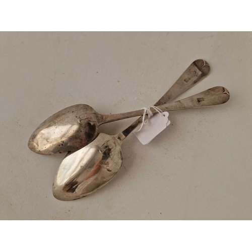 771 - A Good Pair of Jersey Silver Table Spoons Bright Cut Decoration by TDG, JLG 93g