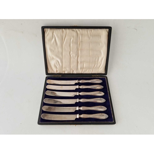 800 - A cased set of 6 silver handled tea knives, Sheffield 1919