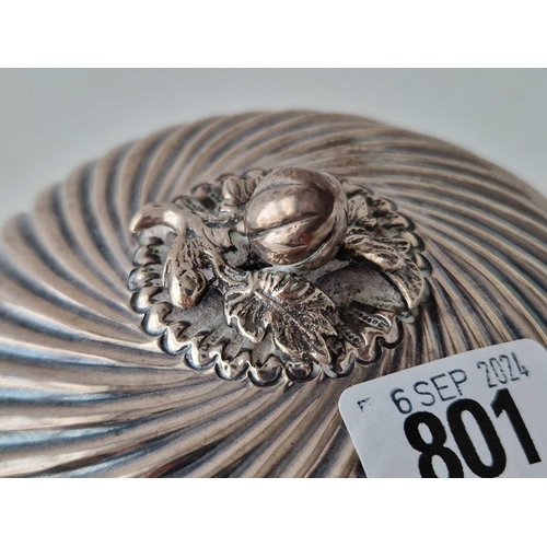 801 - A foreign silver (800 standard) bowl and cover, spirally twisted with melon finial, 420g