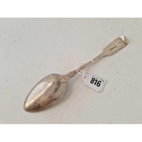 816 - A Victorian plain fiddle pattern table spoon, London 1874 by GA, 75g