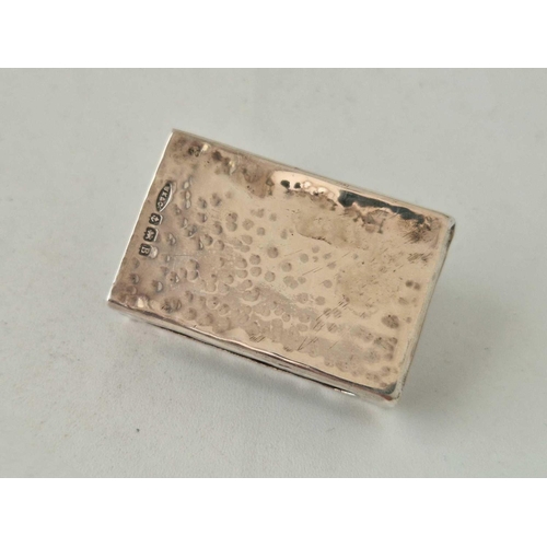 825 - A small match box holder with hammered finish and inset with polished stone, Birmingham 1929 by WK &... 