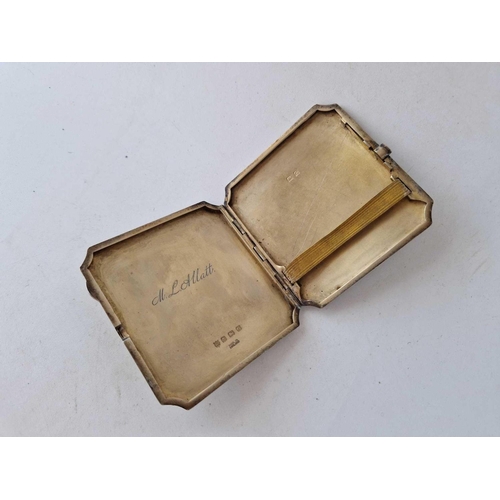 833 - A silver and enamel decorated cigarette case with gilt interior, 3.5