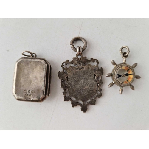 90 - A silver watch fob medallion locket and compass fob