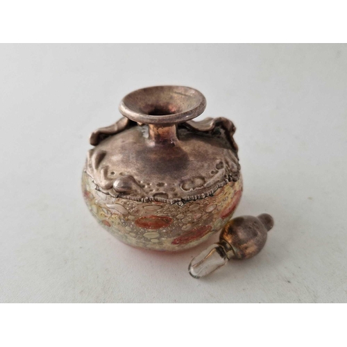 922 - A silver mounted scent bottle and stopper with coloured glass body, 2.5