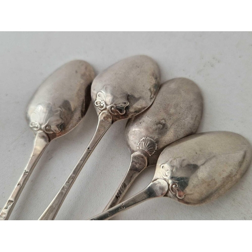 958 - Six 18th Century bottom marked tea spoons, 62 g