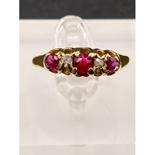 474 - A ruby and diamond ring 18ct gold size P 2.3 gms