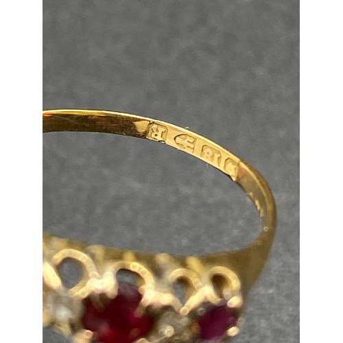 474 - A ruby and diamond ring 18ct gold size P 2.3 gms