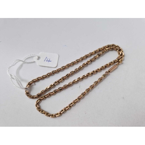 14 - A EDWARDIAN NECK CHAIN WITH BARREL CLASP 9CT 16 INCH 9.3 GMS