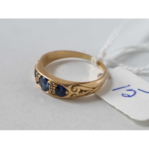 15 - A sapphire and diamond ring 18ct gold size O 3.6 gms