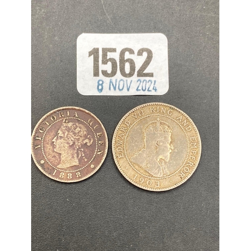 1562 - Jamaican penny 1903, half penny 1888